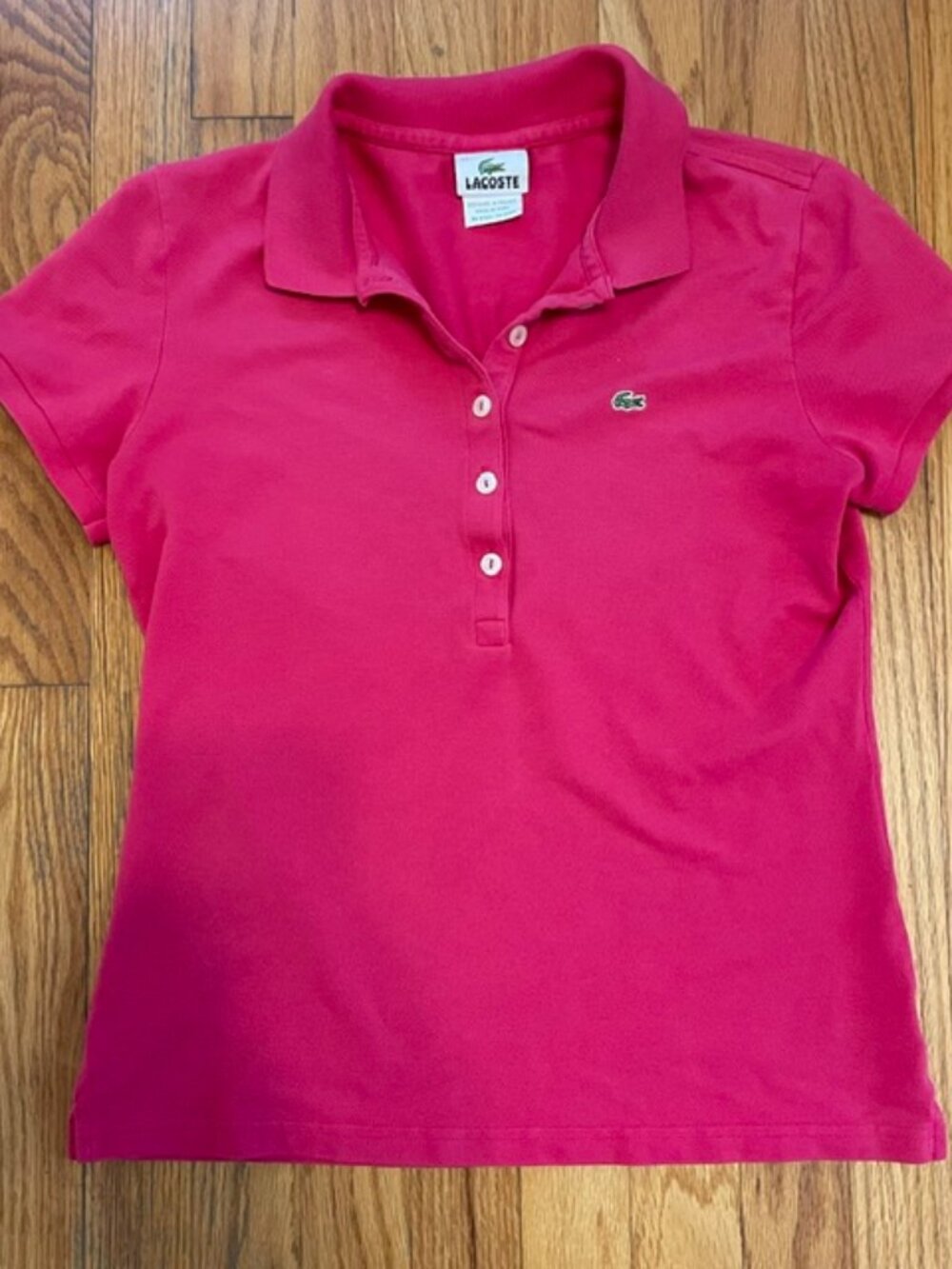 LACOSTE Fuchsia Pink Short Sleeve Polo Shirt Womens 42 Medium